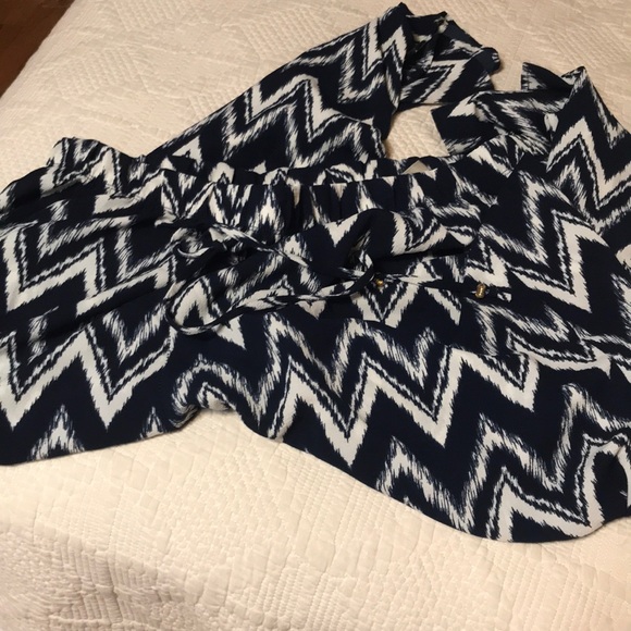 Blue and White Chevron Palazzo Pants - Picture 1 of 3
